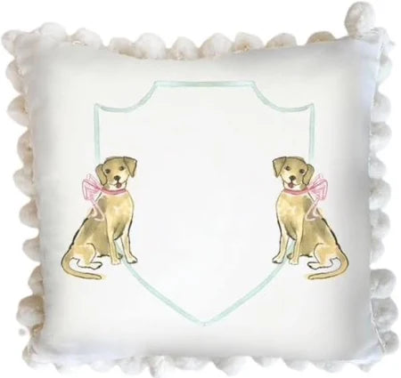 Yellow Dog with Pink Bow and Pompom Trim