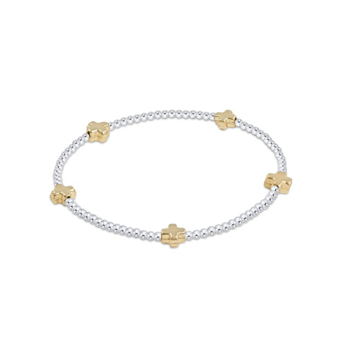 Signature Cross Small Sterling Mixed Metal Pattern | 2mm Bead Bracelet | Gold