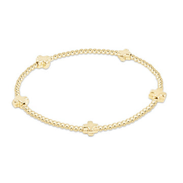 Egirl Signature Cross Small Gold Pattern 2mm Bead Bracelet | Gold