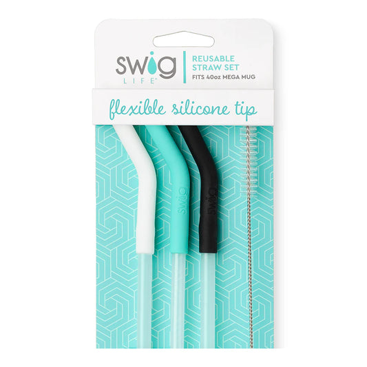 Reusable Straw Set | Mega Mug | White/Aqua/Black