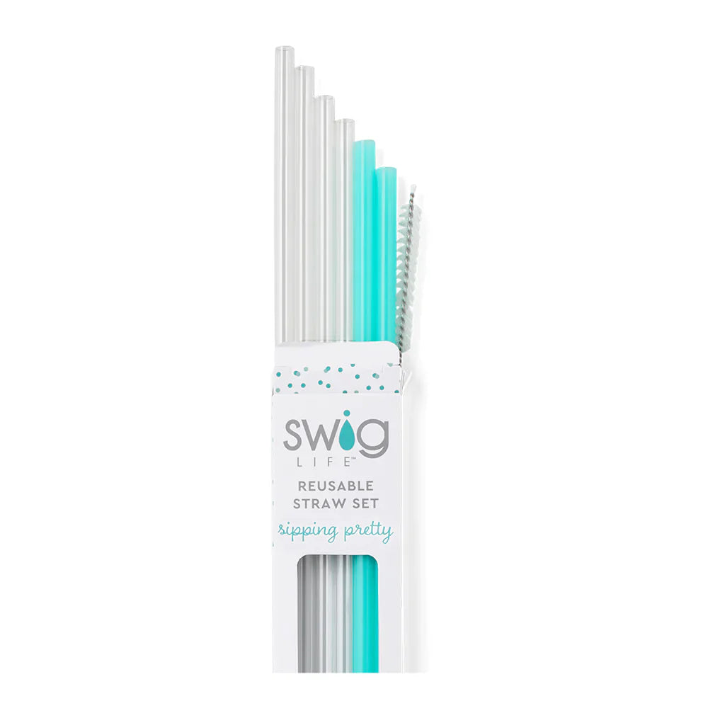 Reusable Straw Set | Clear & Aqua