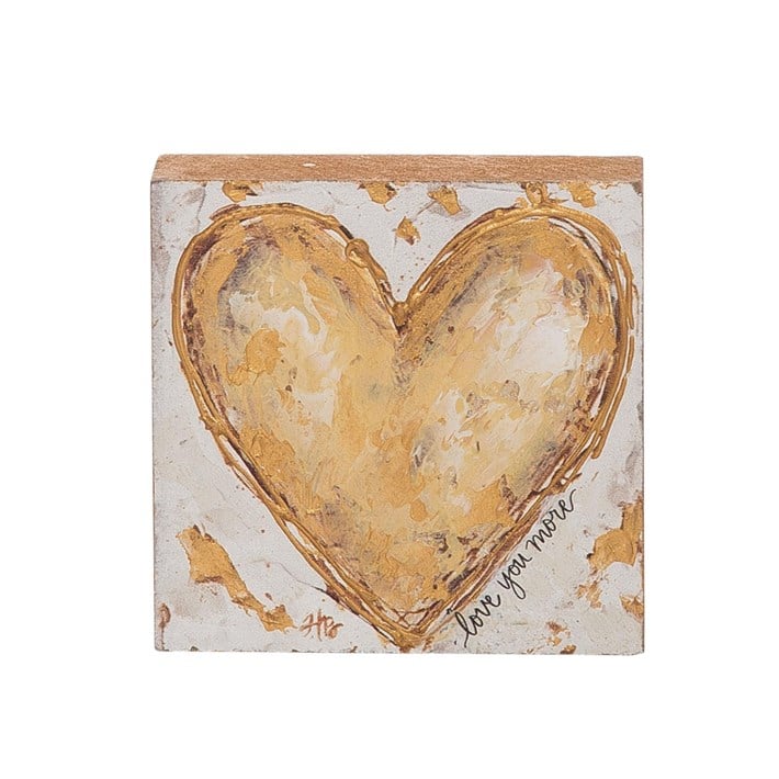 Wood Block with Gold Heart