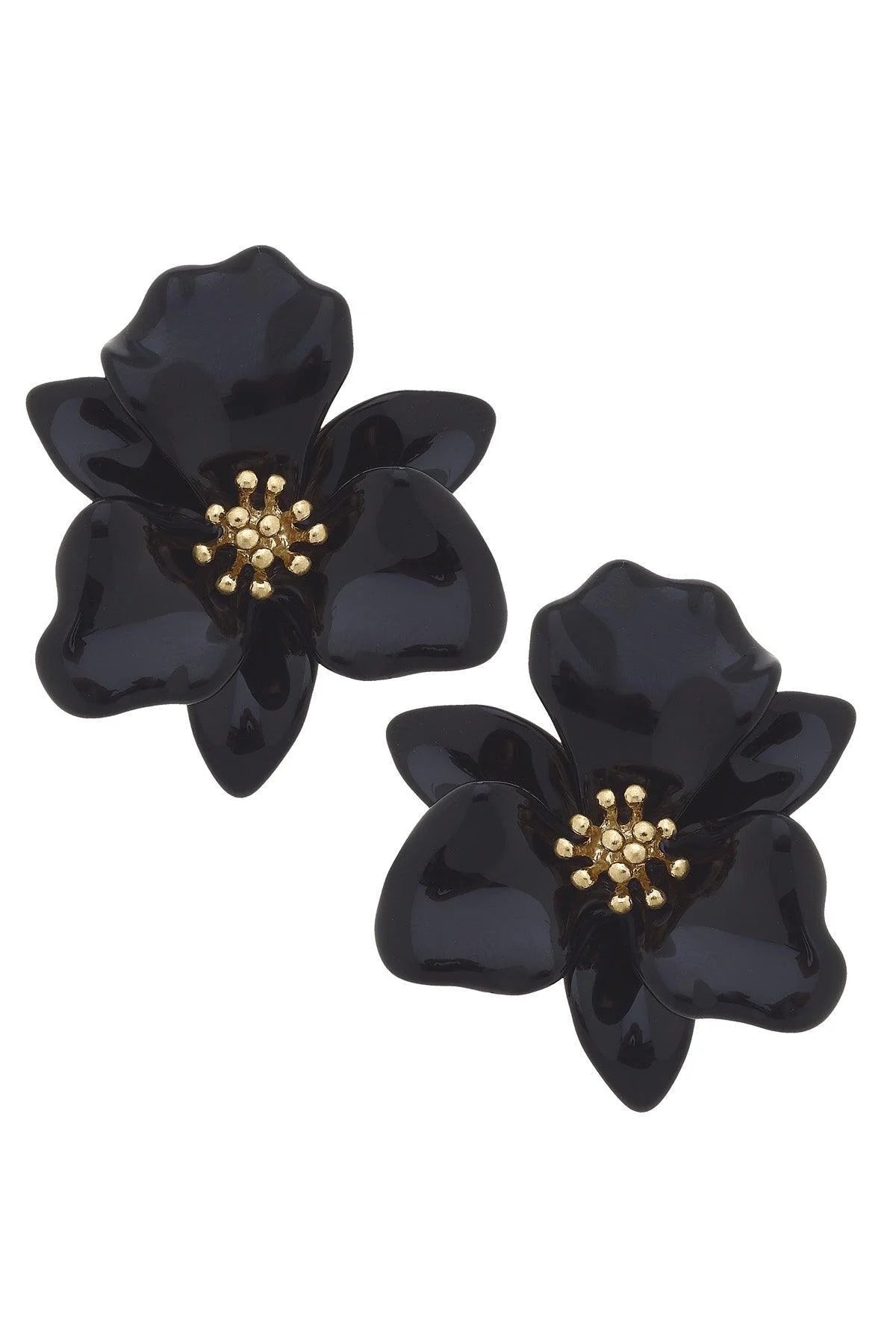Valentina Enamel Flower Statement Earrings | Black