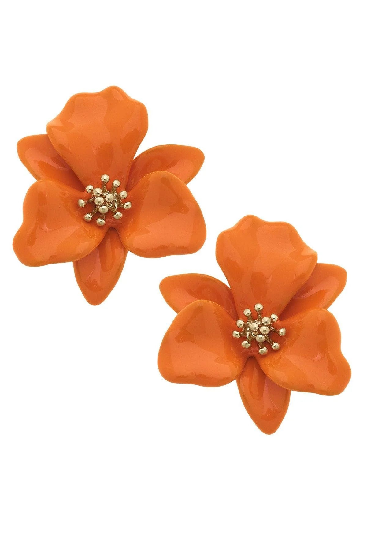 Valentina Enamel Flower Statement Earrings | Orange