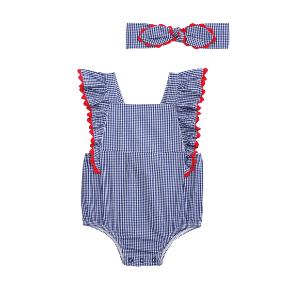 Gingham Ric-Rac Bubble & Headband Set