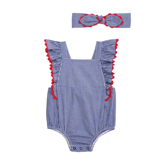 Gingham Ric-Rac Bubble & Headband Set