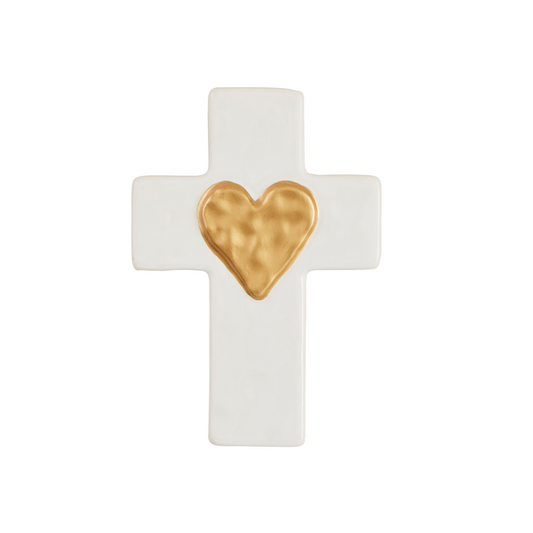 Ceramic And Gold Heart Cross