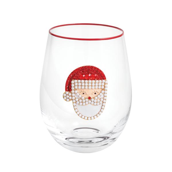 Santa Beaded Wine Glass