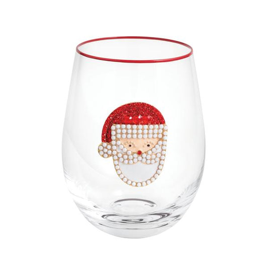 Santa Beaded Wine Glass