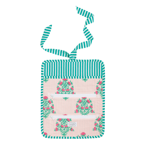 Blush Block Print Jewelry Roll