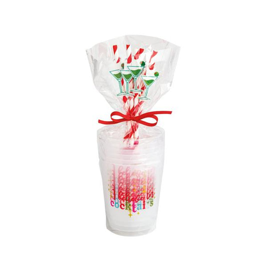 Holiday Party Cup & Straw Set | Red