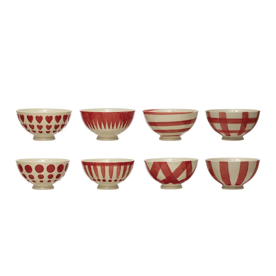 Red & White Hand-Painted Stoneware Latte Bowl | Assorted Styles
