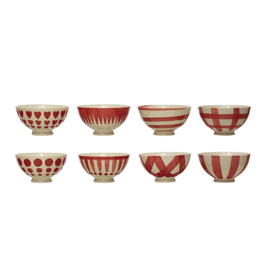 Red & White Hand-Painted Stoneware Latte Bowl | Assorted Styles