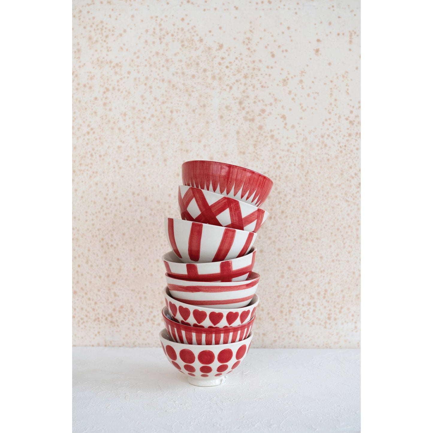 Red & White Hand-Painted Stoneware Latte Bowl | Assorted Styles