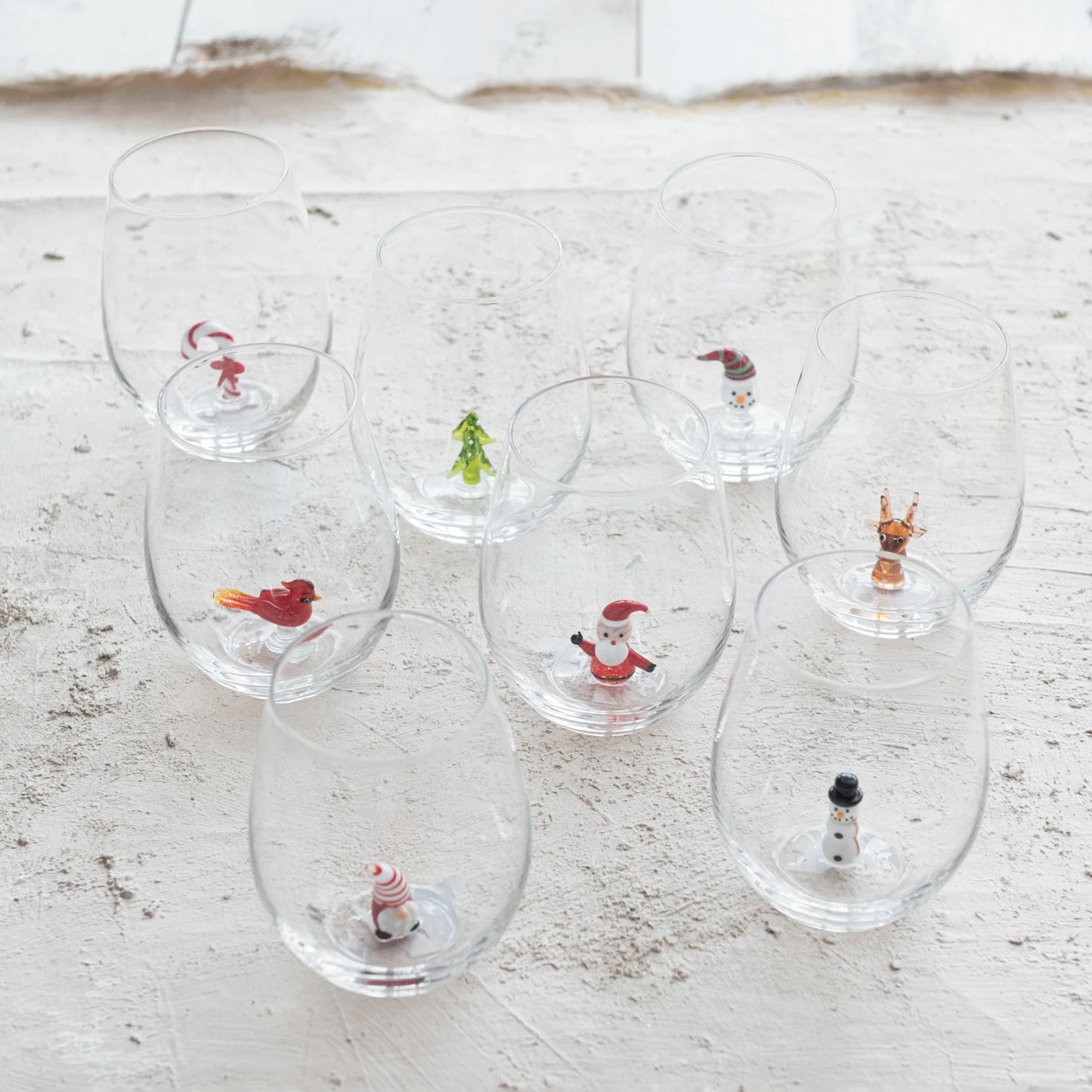 Stemless Wine Glass w/ Holiday Figure | Assorted Styles