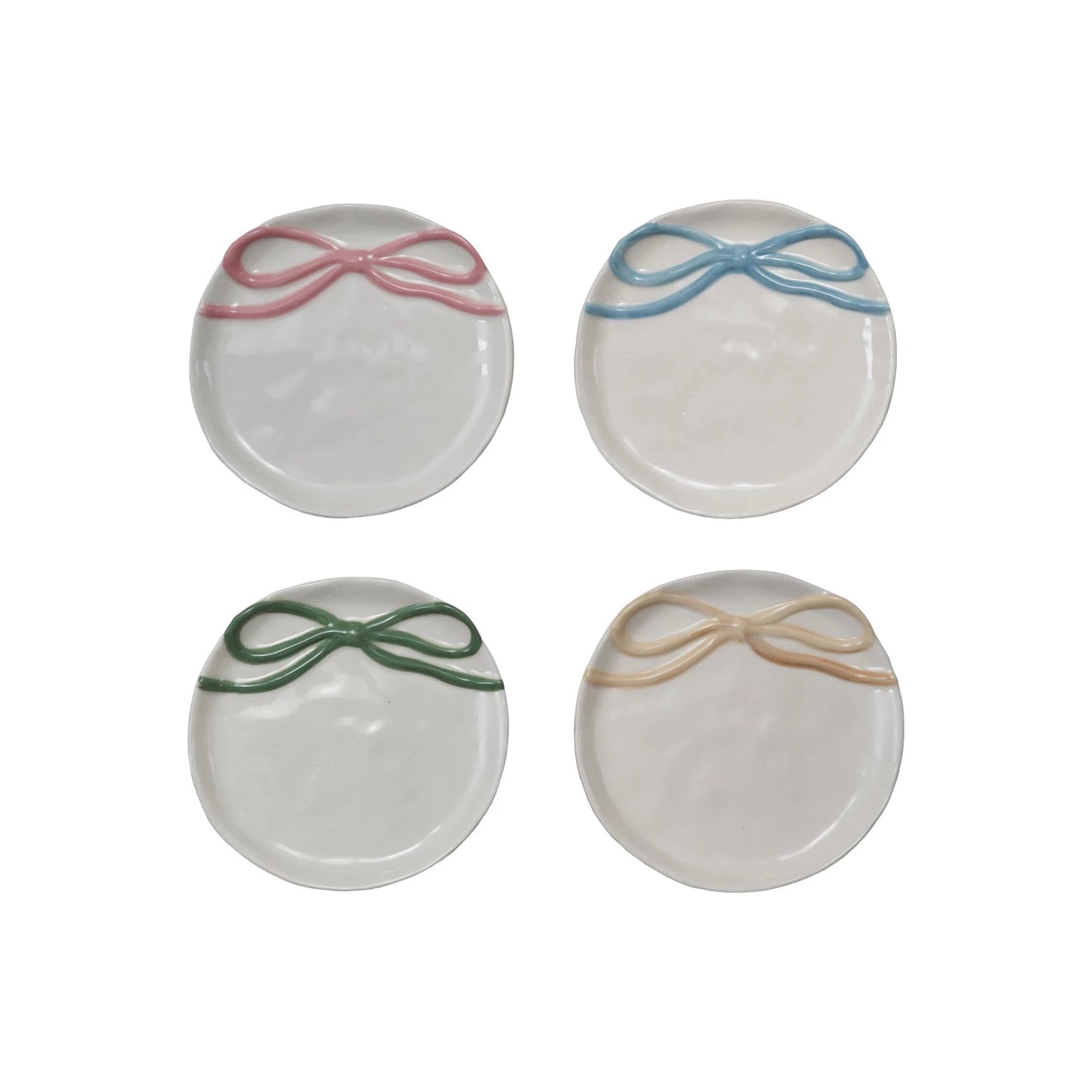 Round Stoneware Dish with Bow | Assorted Colors