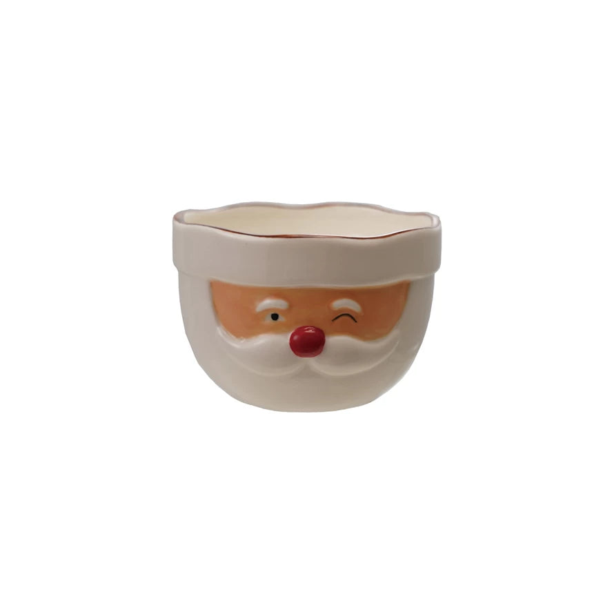 Stoneware Santa Head Shaped Mixing Bowl with Red Rim