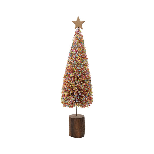 Large Foam Microbeads & Resin Christmas Tree with Wood Slice Base & Star