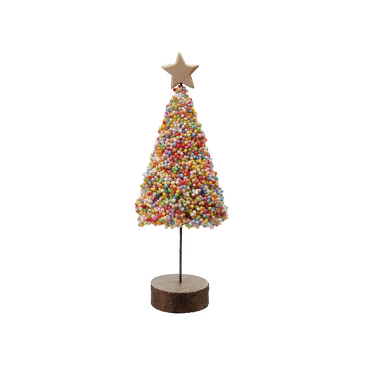Small Foam Microbeads & Resin Christmas Tree with Wood Slice Base & Star