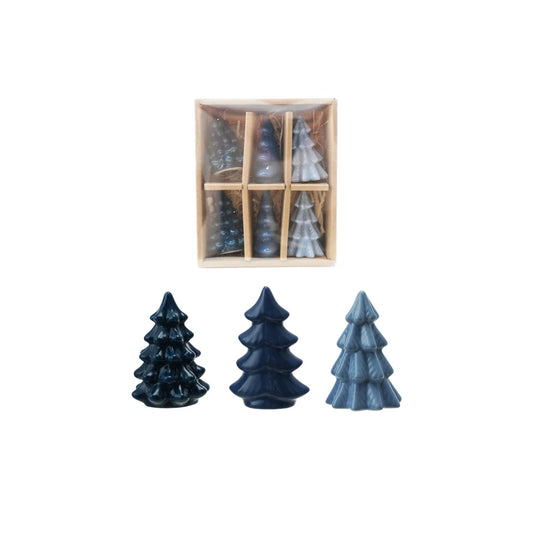Blue Stoneware Trees | Boxed Set of 6