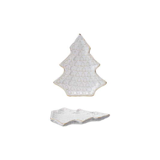 Stoneware Tree Shaped Plate with Trees