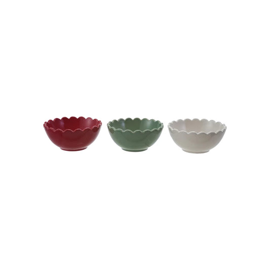 4-1/2" Round x 2"H Stoneware Scalloped Bowl | Assorted Colors