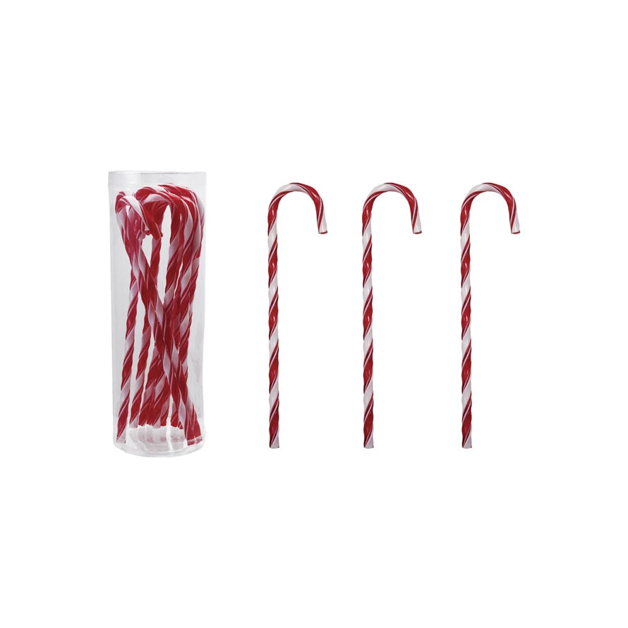 Plastic Candy Cane Drink Stirrers with Stripes | Set of 10