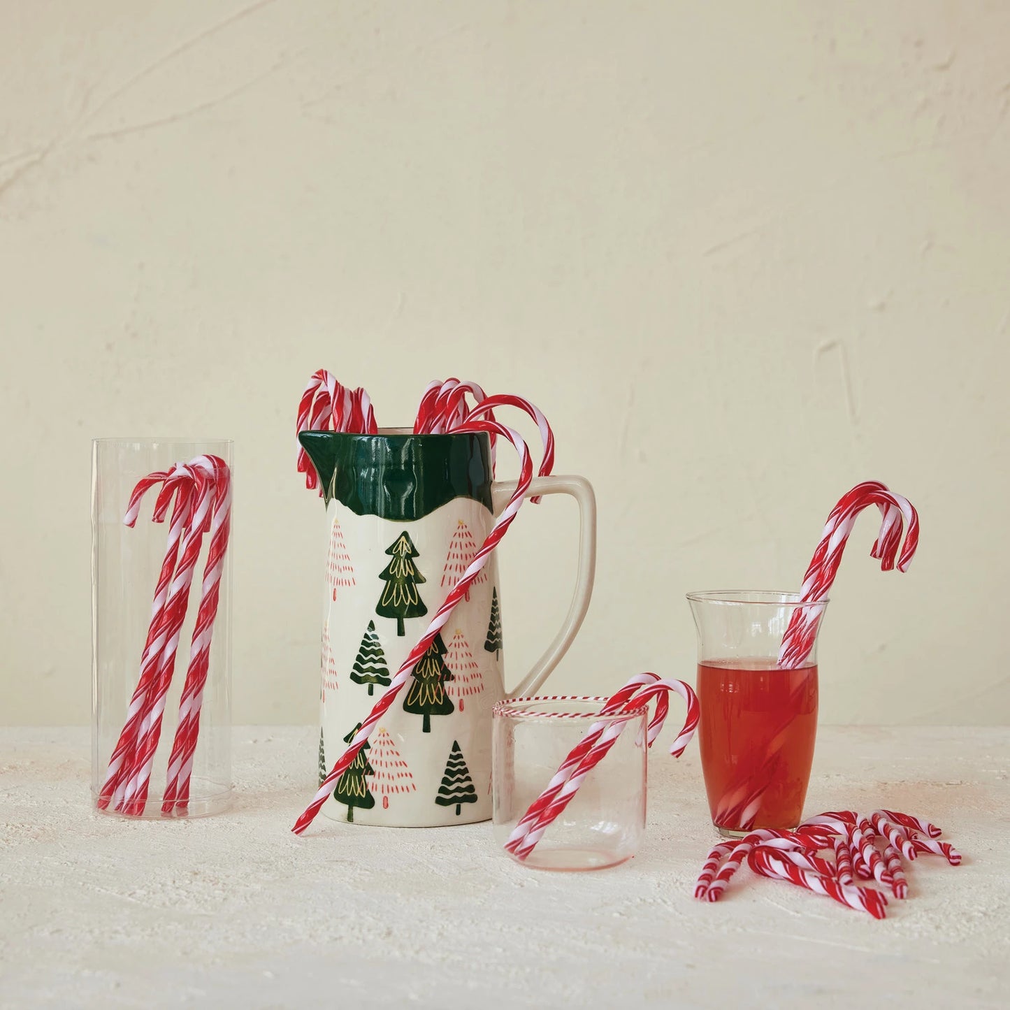 Plastic Candy Cane Drink Stirrers with Stripes | Set of 10