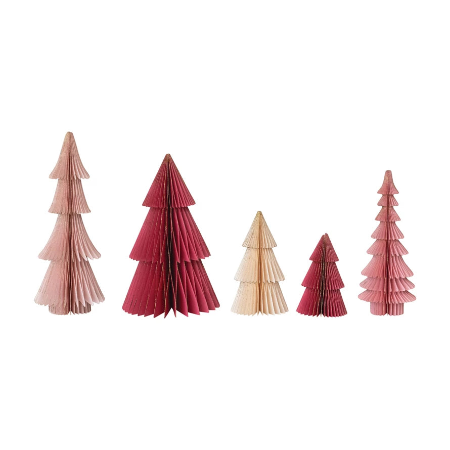 Handmade Folding Honeycomb Trees with Gold Glitter Edges | Set of 5