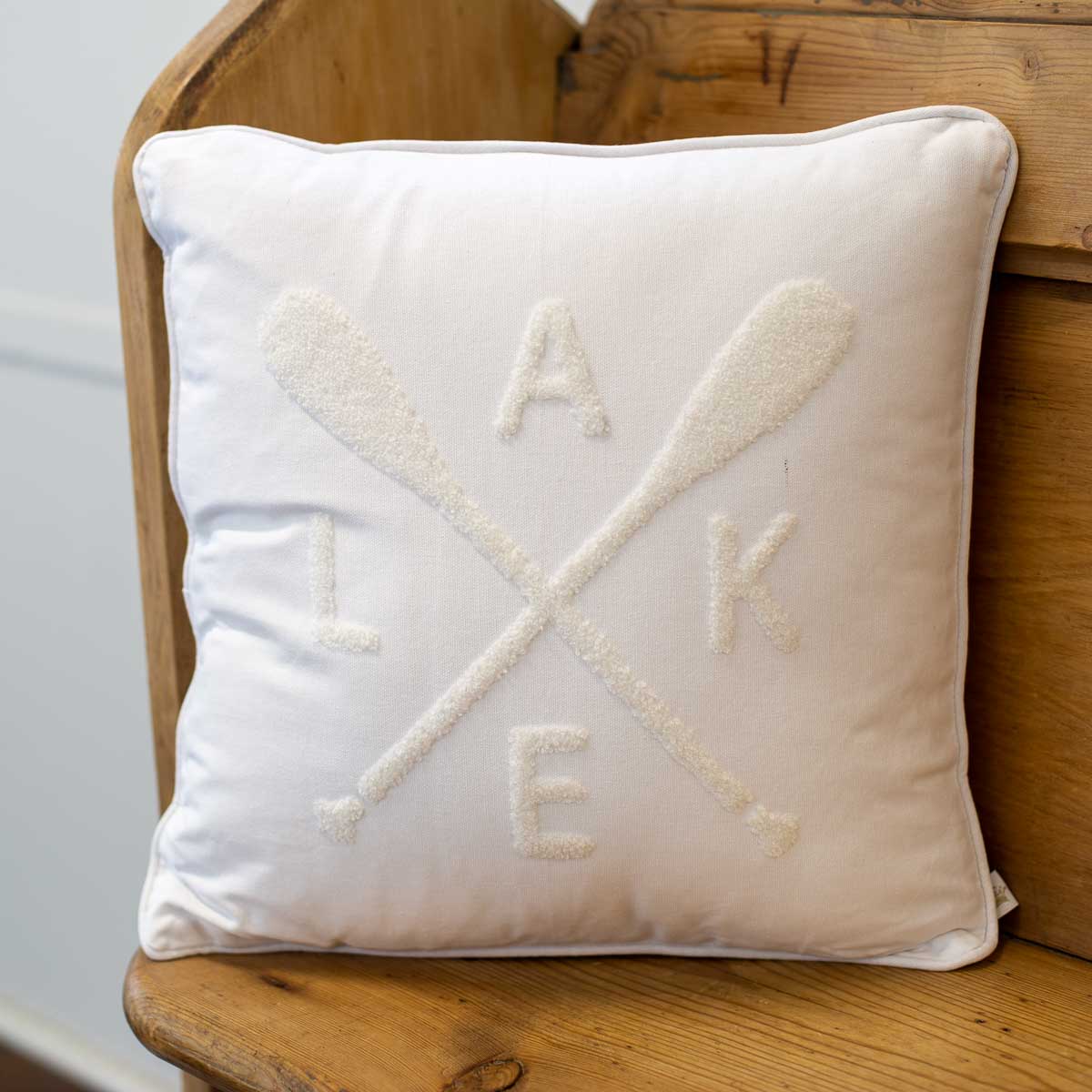 Lake Embroidered Pillow Soft White