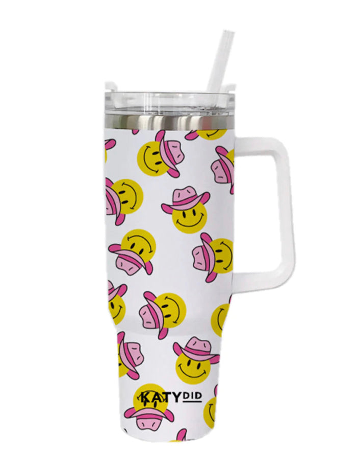 Cowboy Happy Face Tumbler Cup with Handle