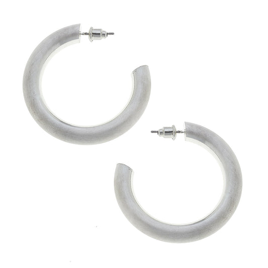 Arabella Hoop Earrings in Silver Satin