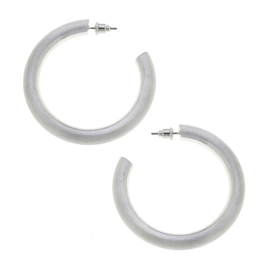 Isla Hoop Earrings in Silver Satin