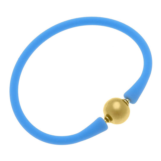 Bali 24K Gold Plated Ball Bead Silicone Bracelet in Aqua