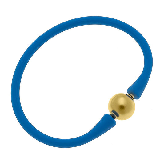 Bali 24K Gold Plated Ball Bead Silicone Bracelet in Blue