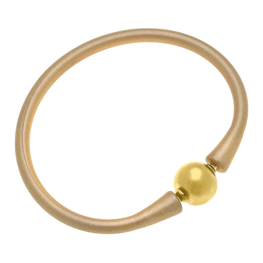 Bali 24K Gold Plated Ball Bead Silicone Bracelet in Metallic Gold