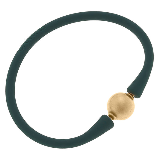 Bali 24K Gold Plated Ball Bead Silicone Bracelet in Hunter Green