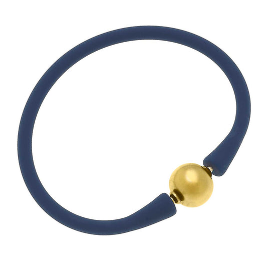 Bali 24K Gold Plated Ball Bead Silicone Bracelet in Navy