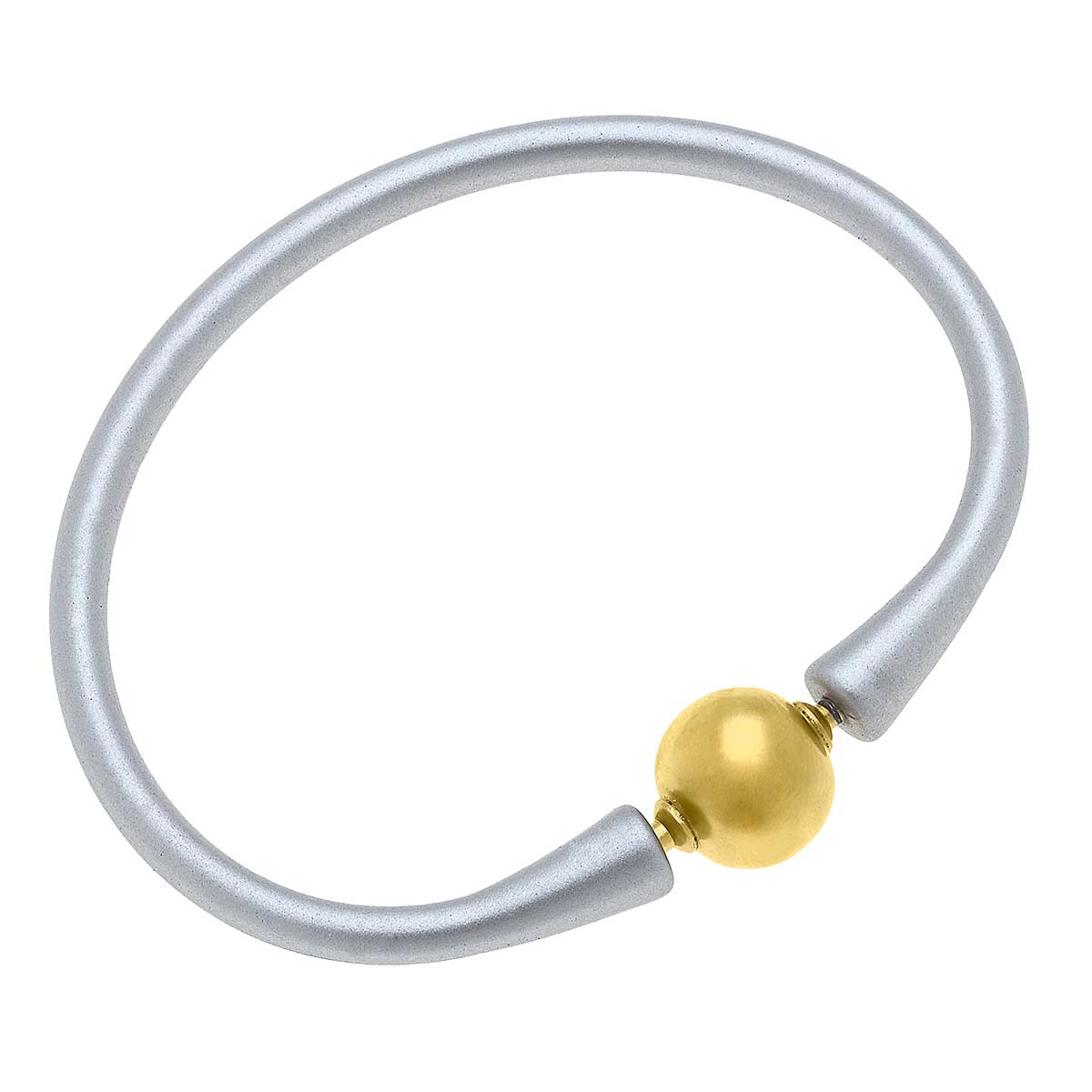 Bali 24K Gold Plated Ball Bead Silicone Bracelet in Metallic Silver