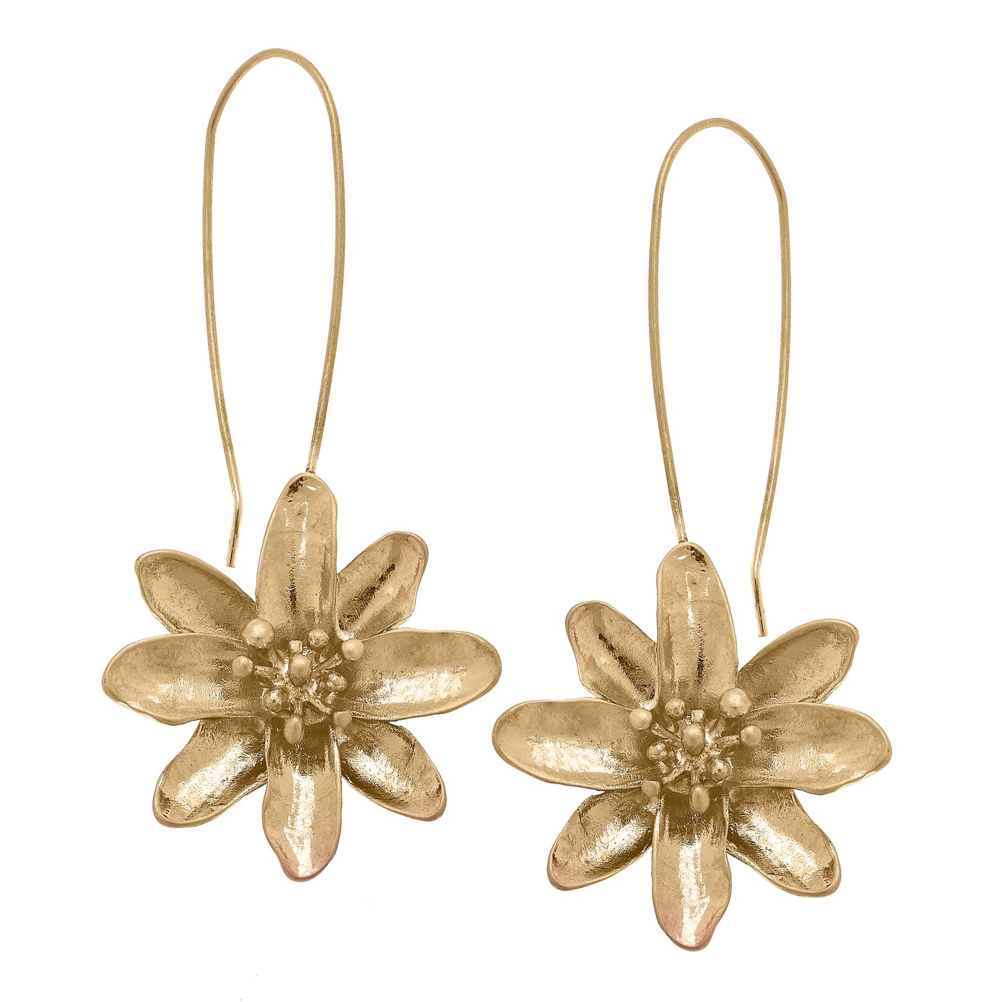 Kaiya Flower Statement Earrings in Worn Gold