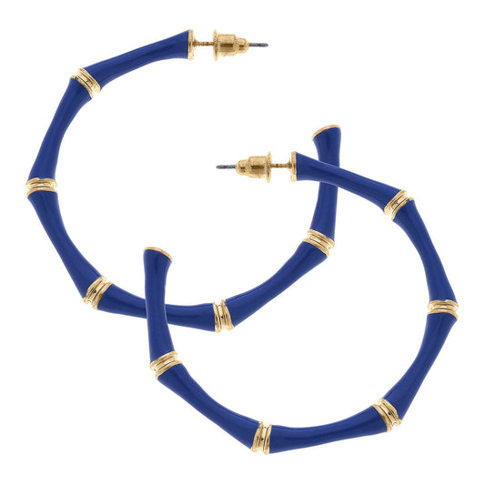 Celeste Enamel Bamboo Hoop Earrings in Blue