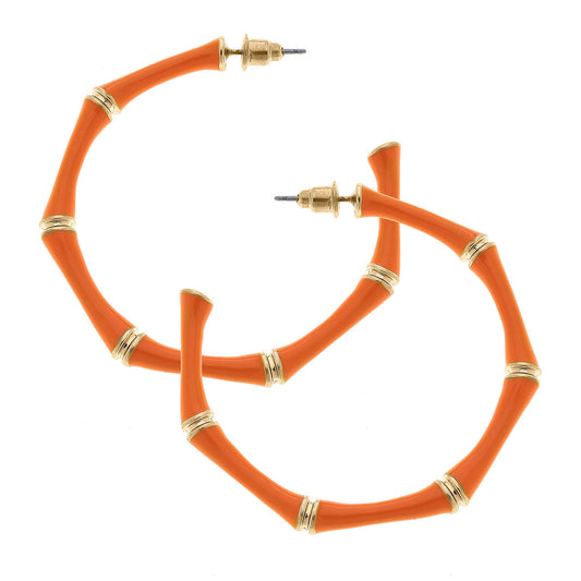 Celeste Enamel Bamboo Hoop Earrings in Orange