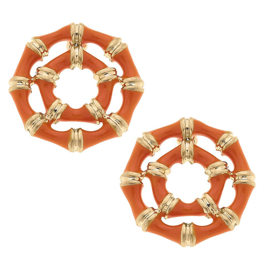 Lilly Bamboo Stud Earrings In Orange