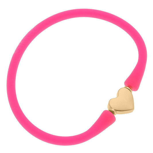 Bali Heart Bead Silicone Bracelet in Neon Pink