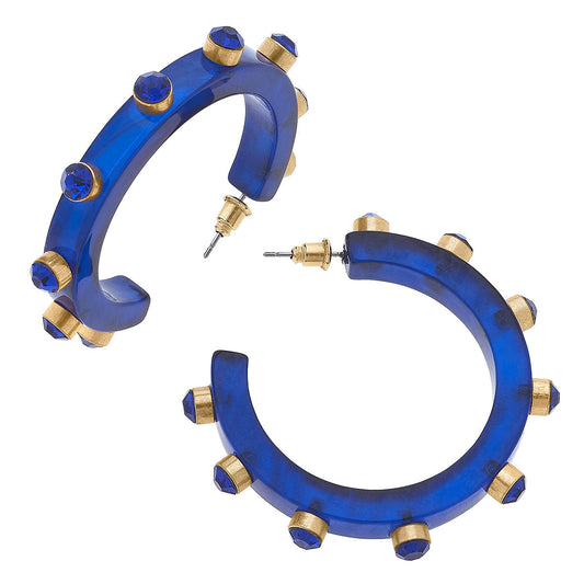 Renee Resin and Rhinestone Hoop Earrings in Blue