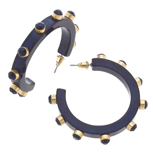 Renee Resin and Rhinestone Hoop Earrings in Navy