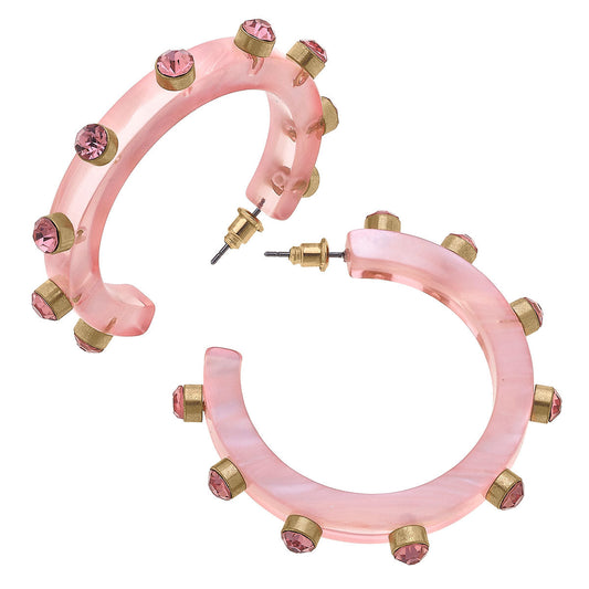 Renee Resin and Rhinestone Hoop Earrings in Pink