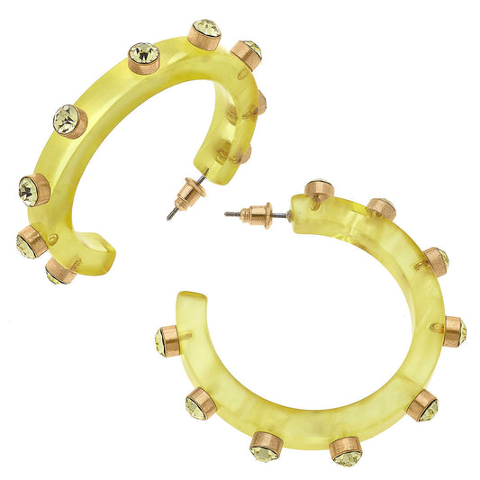Renee Resin and Rhinestone Hoop Earrings in Yellow
