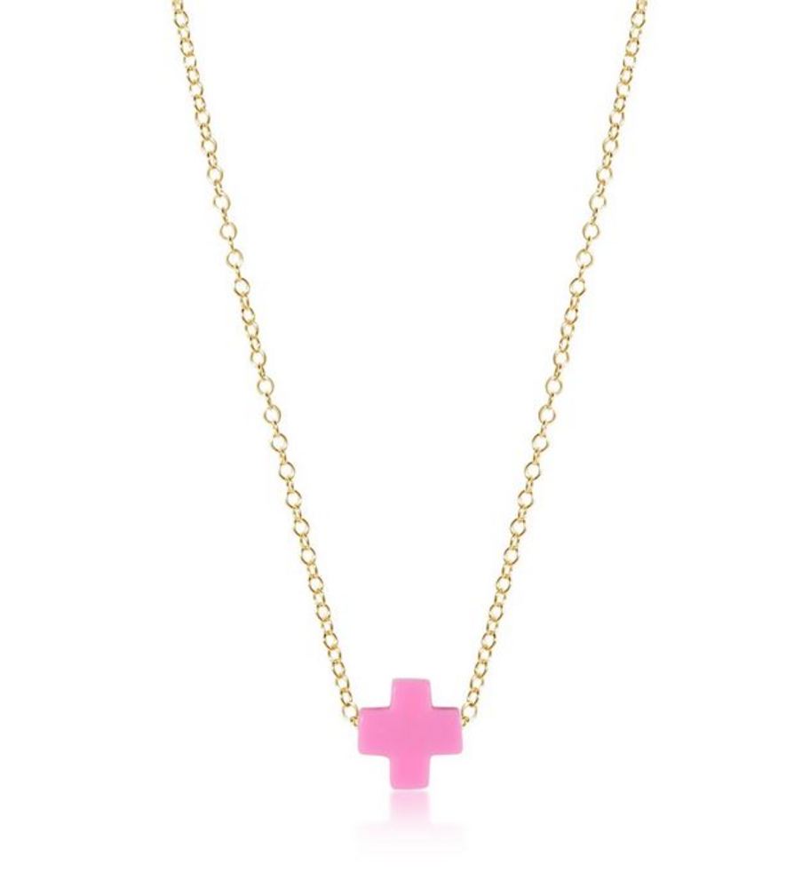 egirl 14" Necklace Gold - Signature Cross Bright Pink