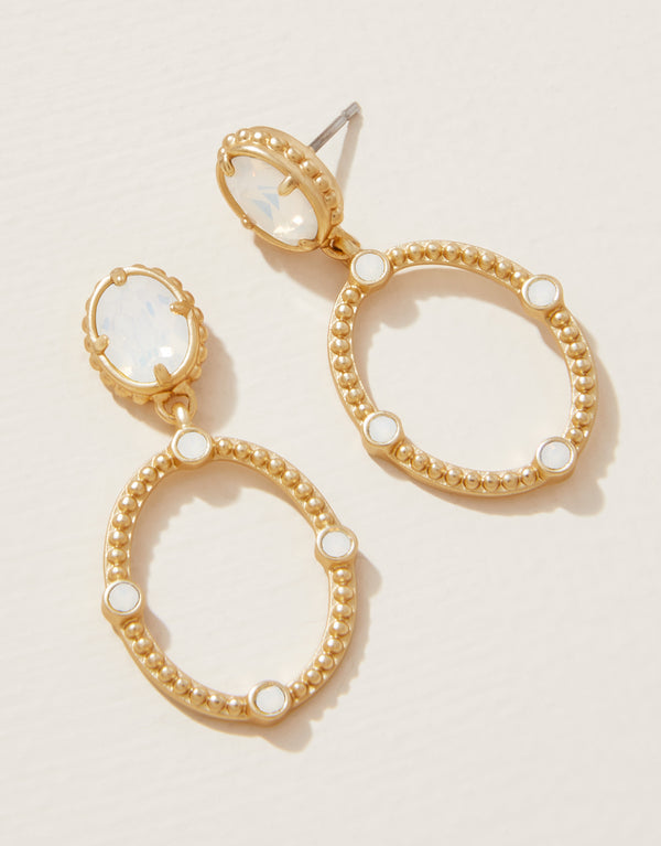 Cristal Oval Drop Earrings White Opal